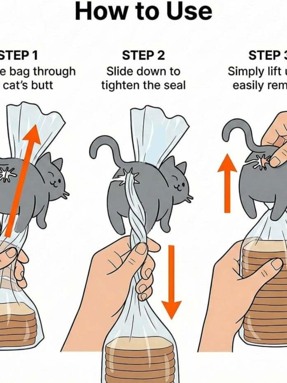 Cat Butt Kitchen Bag Clips Reusable Bread Snack Cereal Chips Sealer Set of 3 - Picture 7 of 7